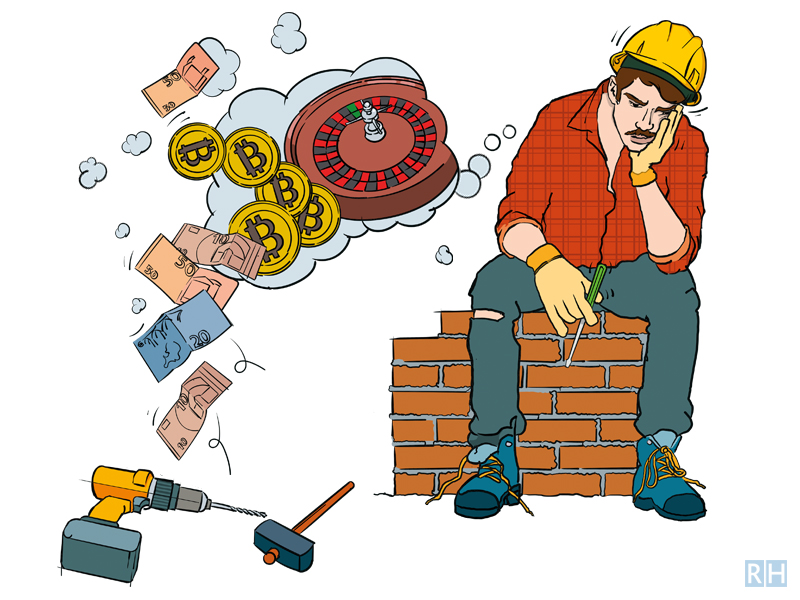 illustratie Aannemer bouwvakker met schulden